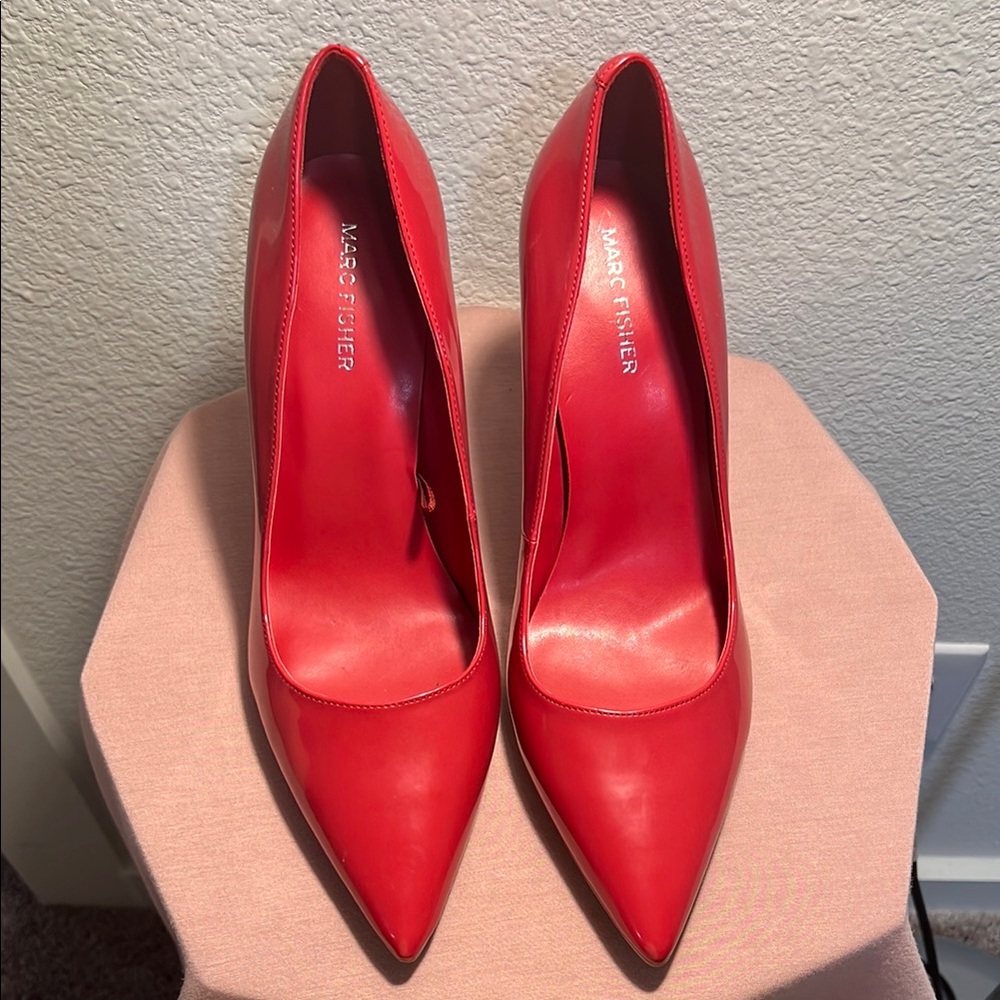 Marc Fisher Red Pointed-Toe Patent Leather Pumps